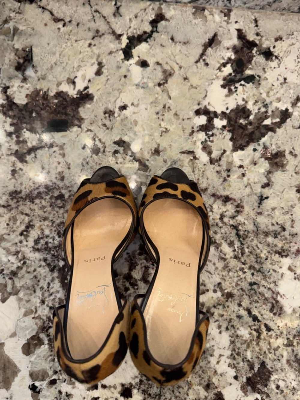 Christian Louboutin Leopard Print Peep-Toe Heels - Brown/Black - Picture 4 of 6